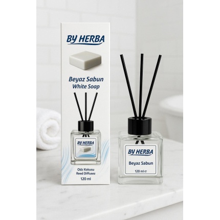 By Herba Beyaz Sabun Aromalı Çubuklu Oda Kokusu – Temizliğin ve Ferahlığın Simgesi